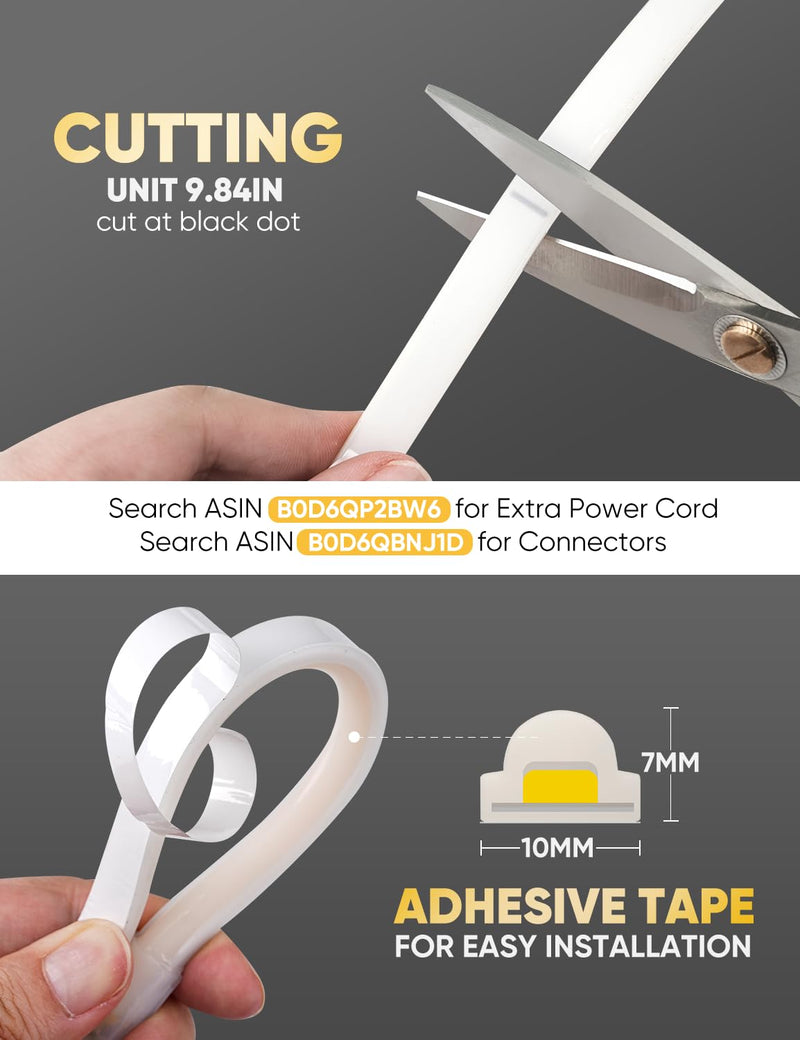 COB Led Neon Rope Lights 16ft 6000K Cool White, 110-120V Outdoor Waterproof Lighting Strip 600lm/m Bright, Cuttable and Adhesive, for Roof Bedroom Garden Commercial 16FT/5M