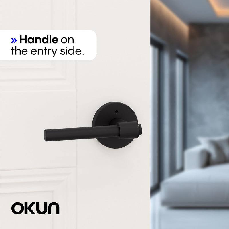 Okun Zen 1-Pack Matte Black Privacy Door Levers – Push Button Lock, Reversible, Sleek Concealed-Mount Design for Bedroom & Bathroom 1 Pack