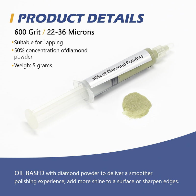 SCOTTCHEN Diamond Polishing Paste,600 Grit 22-36 Microns Lapping Compound with 50% Concentration of Diamond Powders for Jewelry, Metal, Ring, Glass, Coin,etc.-5 Gram 600 Grit