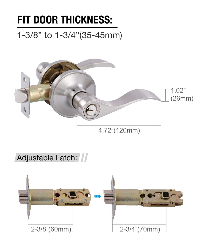 Door Levers Interior Keyed Difference Entry Front/Bedroom Door Handles for Left and Right Opened Door with Lock and Keys Set in Satin Nickel 1 Satin Nickel Keyed Difference