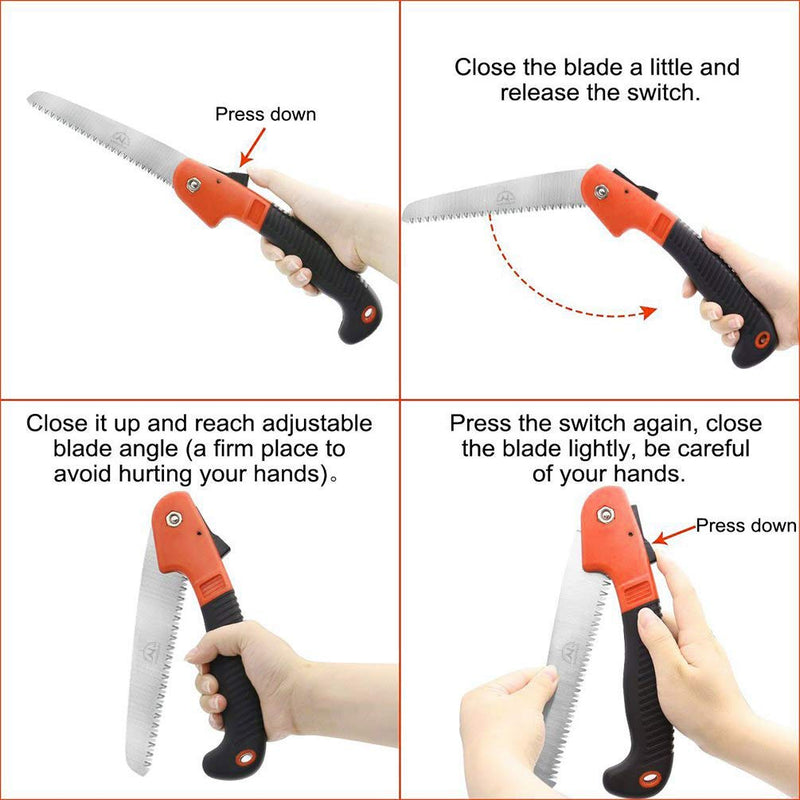 Folding Pruning Saw, Premium Folding Hand Saw with Secure Lock Comfort Soft Grip for Garden or Tree Pruning, Camping, Wood Working(Orange+Black) Orange/Black
