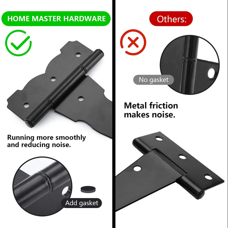 HOME MASTER HARDWARE 4 in Decorative T Strap Hinge Shed Storage Gate Strap Hinge Barns Door Tee Hinges with Screws Black 10 Pack 4" - 10pack