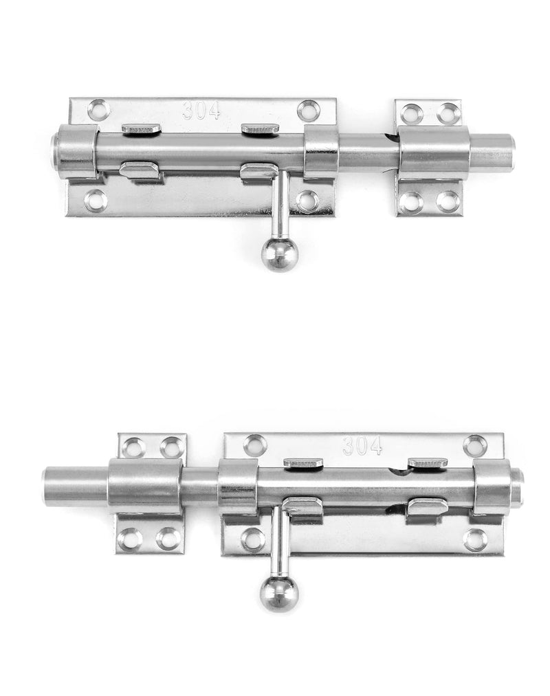 QWORK Sliding Bolt Gate Latch, 4 Pack 6.3" Heavy Duty 304 Stainless Steel Safety Barrel Bolt Door Latches with Padlock Hole and Mounting Screws for Doors, Cabinets, Refrigerators