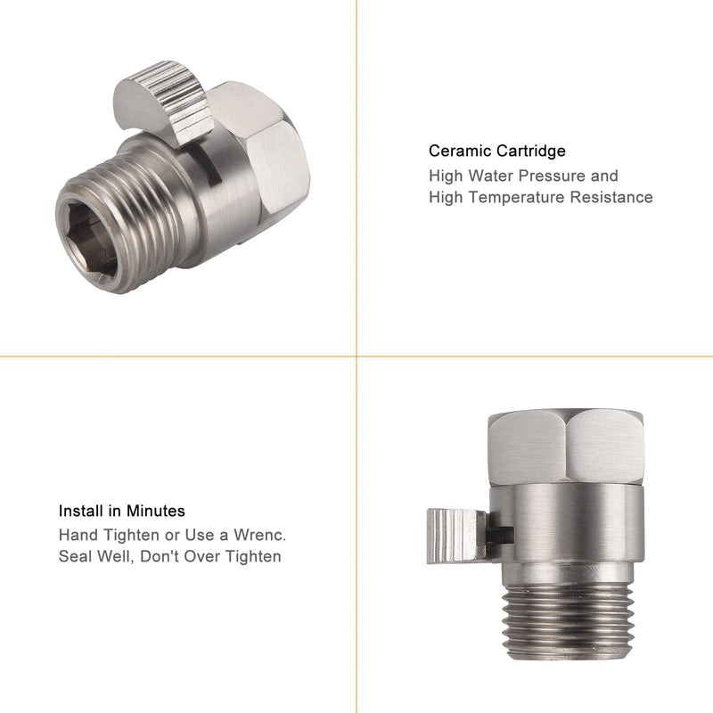 Brushed Nickel Water Flow Control Valve, G 1/2" Shower Head Flow Control Brass Shut Off Valve for Handheld, Water Pressure Regulator Replacement for Shower System Brushed Nickel