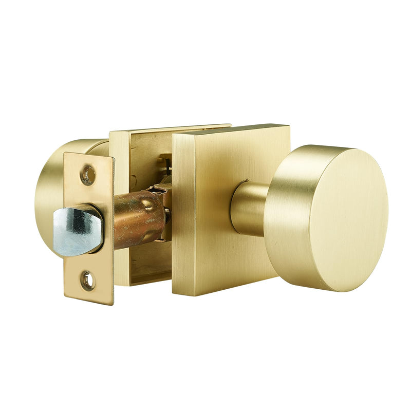Gold Door Knobs,Passage Modern Satin Brass Door Handles Square Rosette for Interior Hallway Closet Passage