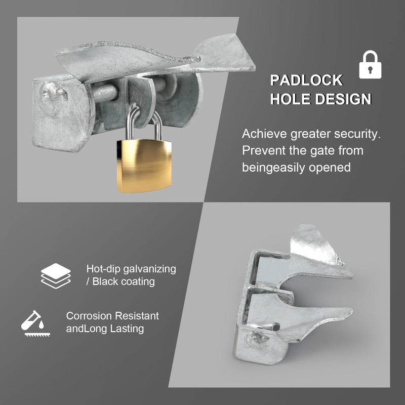 1-3/8" to 1-5/8" Wall Mount Gate Butterfly Fork Latch, Gate Latch, Gate Fork Lock with Padlock Hole, Chain Link Fence Gate Latching Hardware, Galvanized Steel (Silver - 2 Pack) silver - 2 Pack