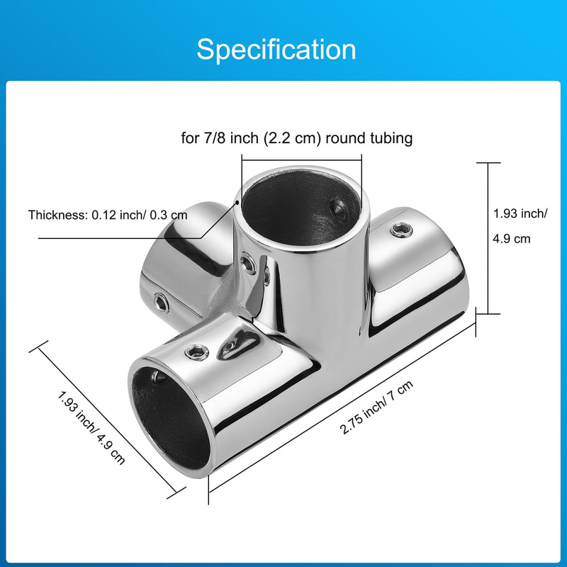 Marine Grade Boat Handrail Fitting 4-Way Pipe Fitting for 7/8" Round Tubing, 316 Stainless Steel Mirror Polished Hand Rail Fitting 4-Way Pipe Connector(2-Pack) 7/8 inch