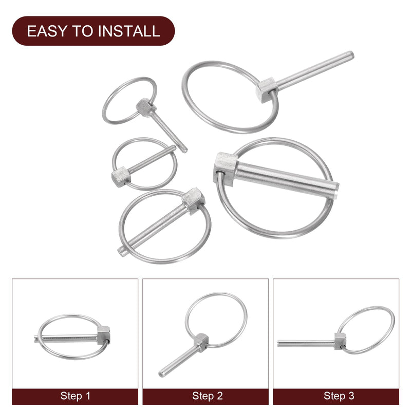 uxcell 4Pcs 1/8" x 1" Linch Pin with Ring, Stainless Steel Round Linch Pins for Boat Kayak Canoe, Trailer Trolley Trucks Mowers, Silver 1/8" x 1" 4