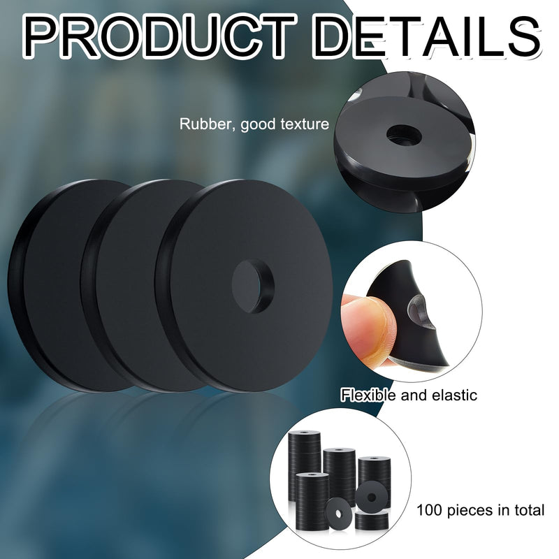 Rubber Washer Heavy Duty Abrasion Resistant Rubber, 1 OD x 1/4 ID x 1/8 Thickness Flat Washer Flat Grommets Black Washers for Bolts Spacers, Vibration Suppression(100 Pieces) 100
