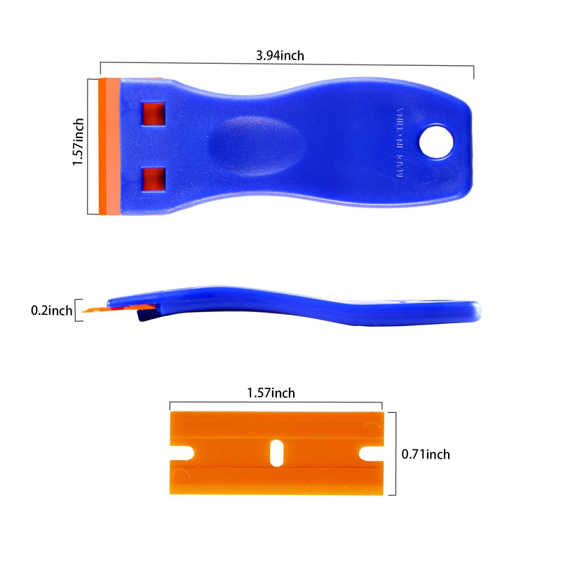 4 PCS Plastic Razor Blade Scraper and 120 PCS Plastic Razor Blades, Cleaning Scraper Tool for Remover, Adhesive, Stickers, Decals, Glass, Labels, Cars Windows Blue