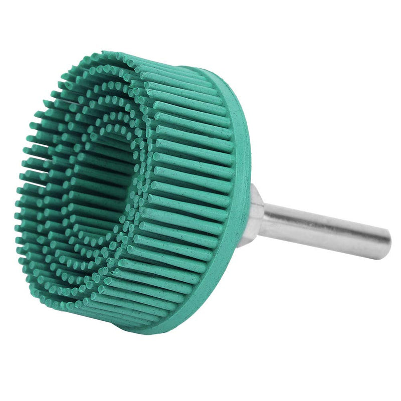 2 Inch Bristle Disc, 1/4 Inch Shank 120# 80# 50# Grit Bristle Polishing Brush Bristle Disc Emery Rubber Abrasive Brush Polishing Grinding Wheel for Burr Removal (Green 50#) Green