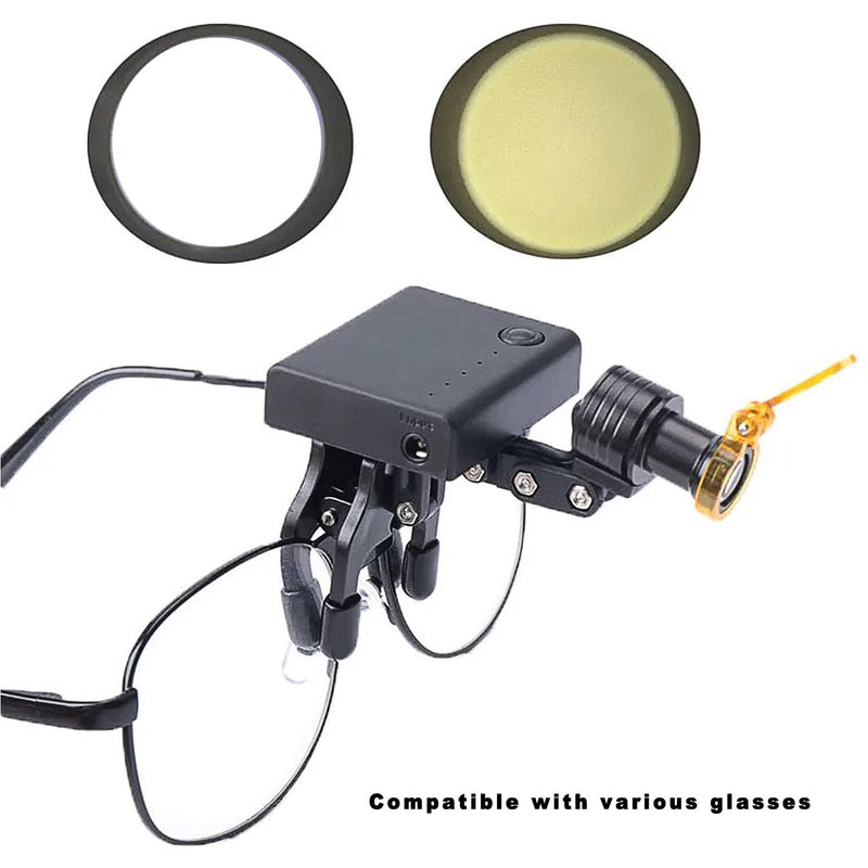 Dental LED Headlamp, Cordless 5W, Rechargeable Battery, Universal Clip, 3 Adjustable Joints, 4 Brightness Levels, Compatible with Loupes