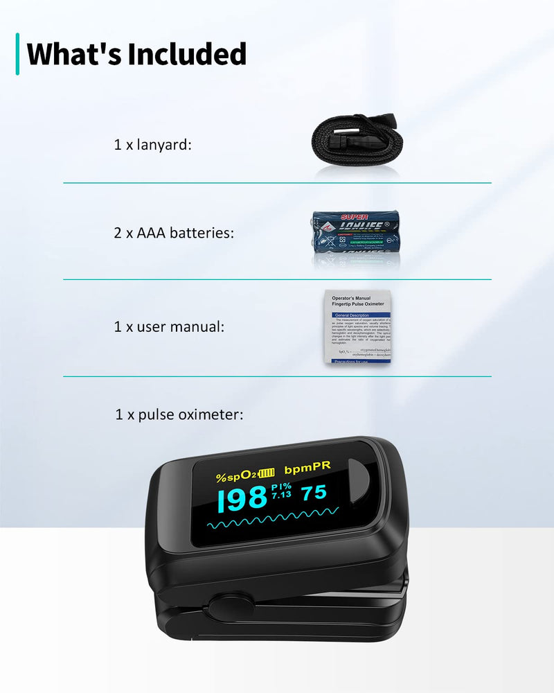 Pulse Oximeter Blood Oxygen Monitor Fingertip HealthTree Bluetooth Pulse Ox with Free APP, O2 Pulse Oximeter Finger and Heart Rate Monitor Black