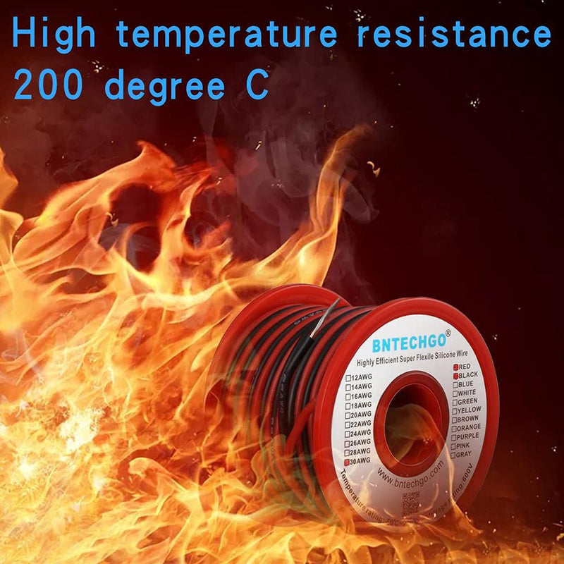BNTECHGO 30 Gauge Silicone Wire Spool Red and Black Each 50ft 2 Separate Wires Flexible 30 AWG Stranded Tinned Copper Wire 30 gauge silicone wire each color 50 ft