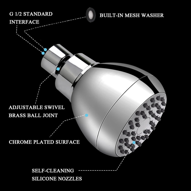 Aisoso High Pressure Shower Head 3 Inches Anti-clog Anti-leak Fixed Showerhead Chrome with Adjustable Swivel Brass Ball Joint for Relaxing and Comfortable Shower Experience 3.0 Inch