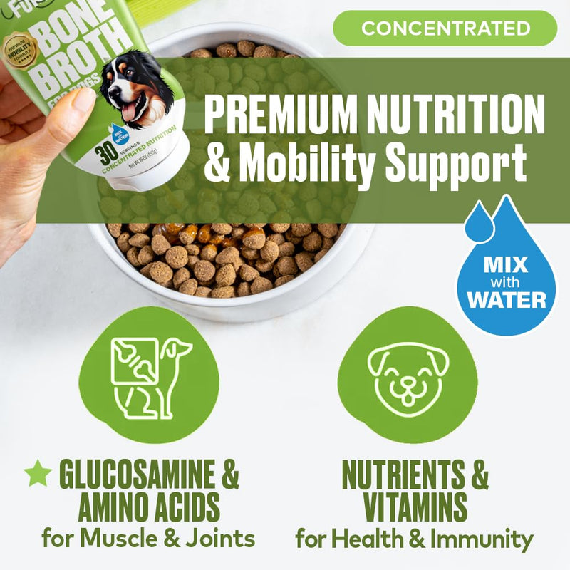 Mobility Support Beef Bone Broth for Dogs | Hip & Joint Support for Dogs | Glucosamine & Amino Acid Boosted | Human Grade Ingredients | Just add Water | Made in USA, 16 oz Beef Mobility Support 16 Fl Oz - PawsPlanet Australia