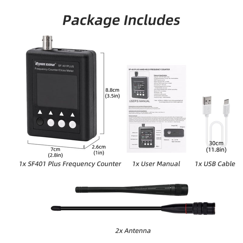 Mcbazel Surecom SF401 Plus 27Mhz-3000Mhz Radio Portable Frequency Counter Meter with CTCCSS DCS Decoder