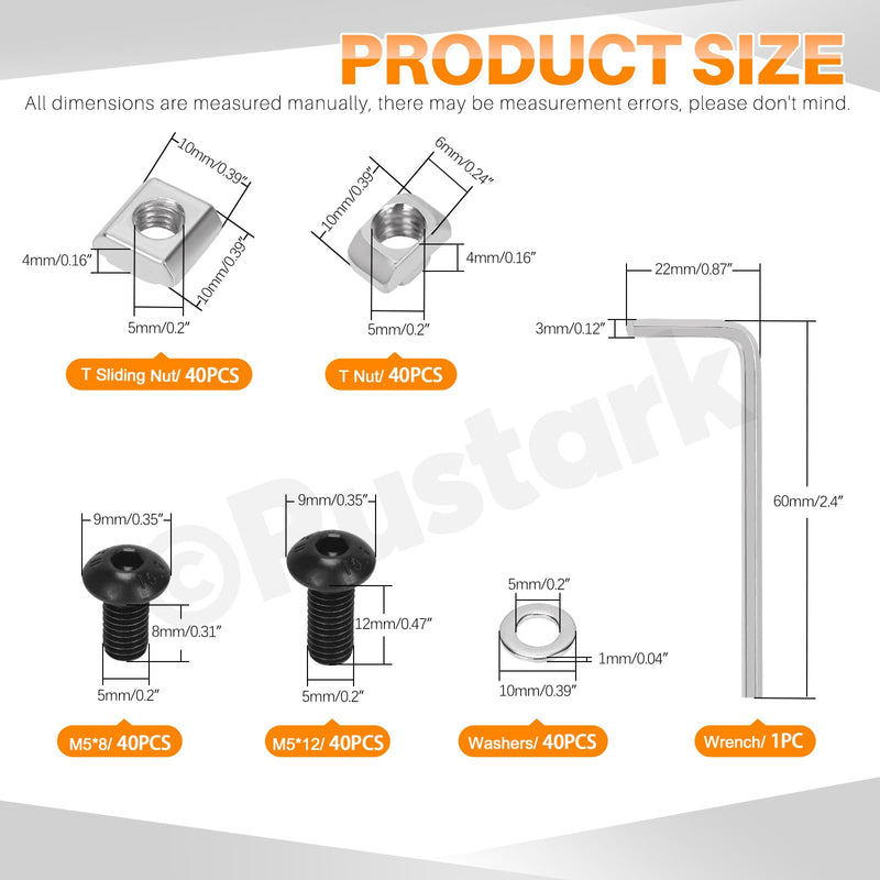 201Pcs 2 Sizes Black M5 T-Nuts Screws Assortment Kit Hammer Head T-Slot Nut T Nut and Screw Kits T Nuts Screws T Slot Nut Head Fastener T Sliding Screw Stud for 2020 Series Aluminum Extrusion