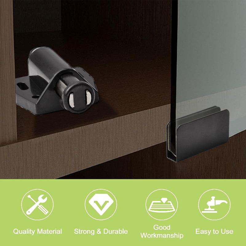 Glass Door Magnetic Catch Closures, 4 Set Push Open Single Glass Door Magnetic Touch Latchs with Adjustable Cabinet Clamp, Fit for 3-6mm Free-Swinging Glass Door (Black) 4 Set,3-6mm Single-Black - NewNest Australia