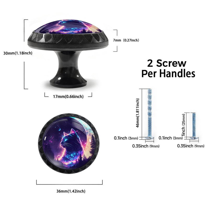 12 Pack Purple Cat Cabinet Knobs for Kitchen Bathroom | Fantasy Moon Night Drawer Pulls Round Black Dresser Handles Hardware for Desk Cupboard Wardrobe Closet Vanity Door Decor 12PCS - 1.37"L x 1.1"W Fantasy Purple Starry Sky Cat
