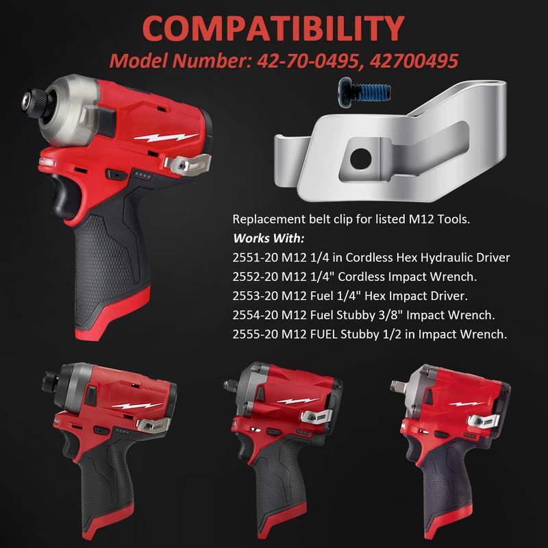 Belt Clips, 2pcs 42-70-0495 Drill Tool Clips Hook Kit with Screws for Drill Stubby Impact Wrench Hex Impact Driver Hex Hydraulic Driver 2 Packs