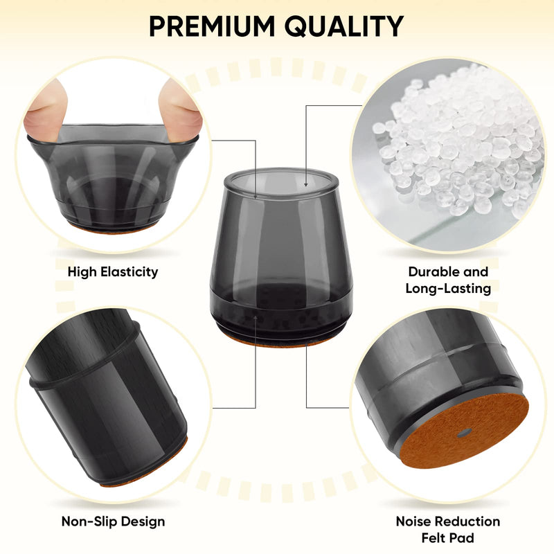 BALEINE Silicone Chair Leg Floor Protectors, Stool Leg Protectors Cap, Chair Leg Caps for Hardwood Floors (Black-32pcs, Round S) Black-32pcs