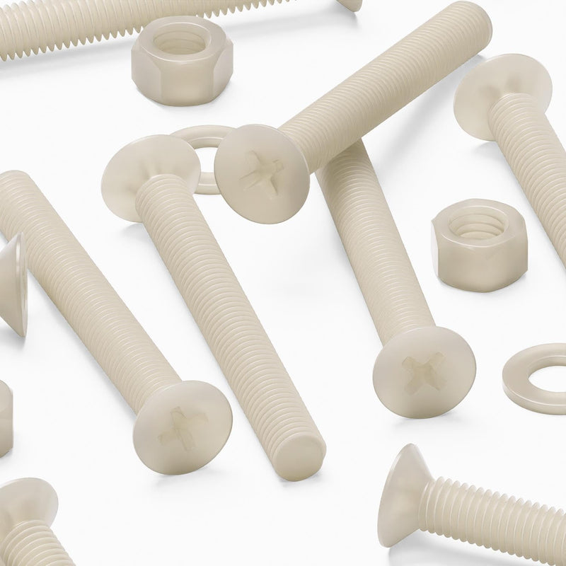 50x Nylon Countersunk Cross Head Machine Screws, M5 x 40 mm, Plastic Nuts, Bolts and Washers, (13/64 x 1 37/64 in)