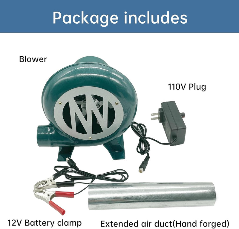 Variable Speed Dual Blower Fan 12V-120V, Charcoal Chimney Starter for BBQ&Mini Forge(80W) Medium