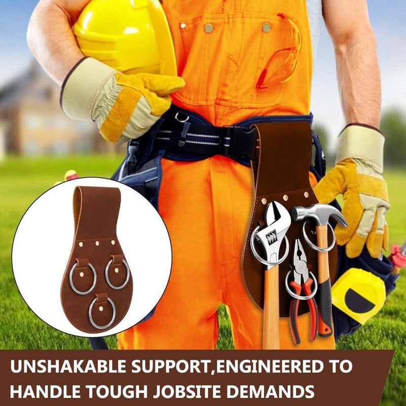 3 Ring Spud Wrench Holder Handmade Leather Ironworker Tool Holster Black Durable Tool Belt for Tools Organization Accessories to Hold Spud Wrench Hammers etc Brown