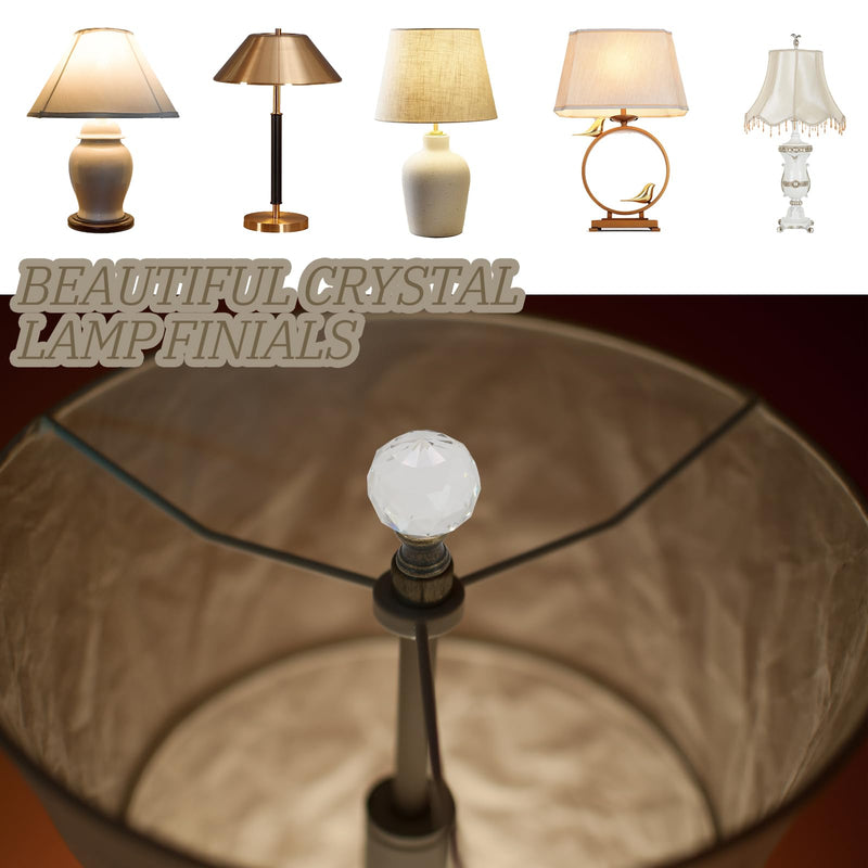 Biaungdo 2 Pack Crystal Lamp Finial, Clear Lamp Finial Cap Knob Diamond Lamp Shade Finial Glass Lamp Screw Top Lamp Decoration for Lamp Shade, with 1/4-27 Inch Bronze Base