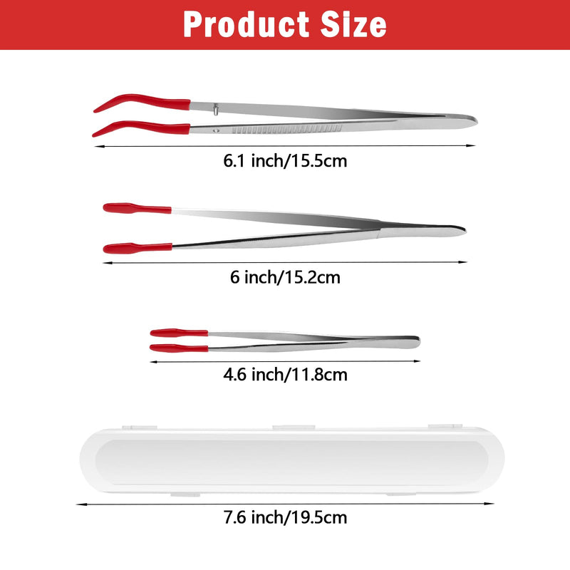3 Pcs Tip Tweezers with Rubber, Anglekai Non-Marring Silicone Tipped Tweezers Rubber Bent Tip Flat Tweezers, Tweezers for Jewelry Coin Stamp Rubber Tweezers (Red) Red