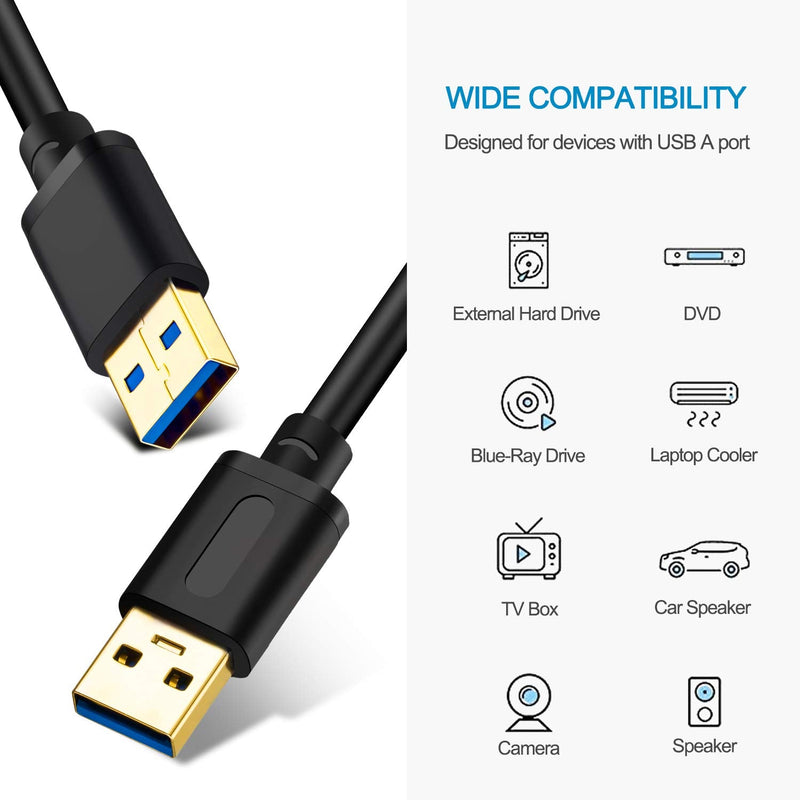USB 3.0 A to A Male Cable 3Ft,USB to USB Cable USB Male to Male Cable USB Cord with Gold-Plated Connector for Hard Drive Enclosures, DVD Player, Laptop Cooler (3Ft/1M) 3 Ft
