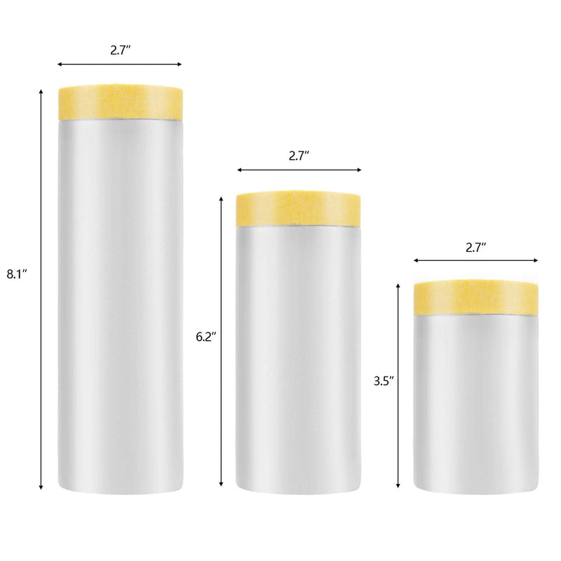 Hedume 6 Pack Tape and Drape, Pre-Taped Masking Film for Automotive Painting Covering, Assorted Masking Paper, Automotive Best Masking Tape Painting (65.6-Feet/Pack, 3 Sizes)
