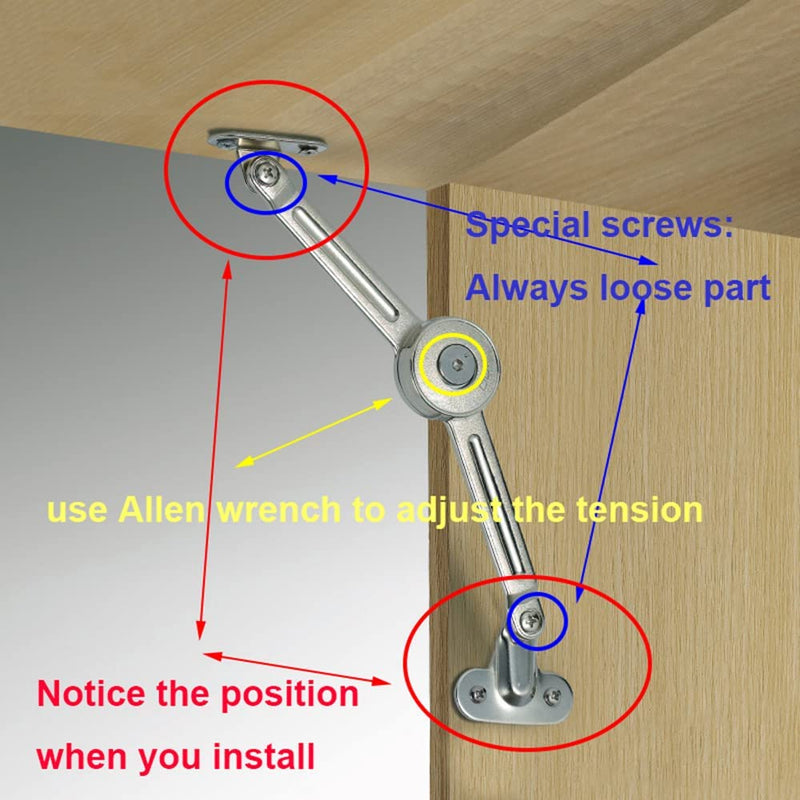 2 Packs [Upgraded] Qrity Cabinet Cupborad Furniture Door Lift Stay Support Hinge Damper - Support Up to 20KG - Opening Angle 75°/90°/110° - Come with Hex Key 2 Pieces