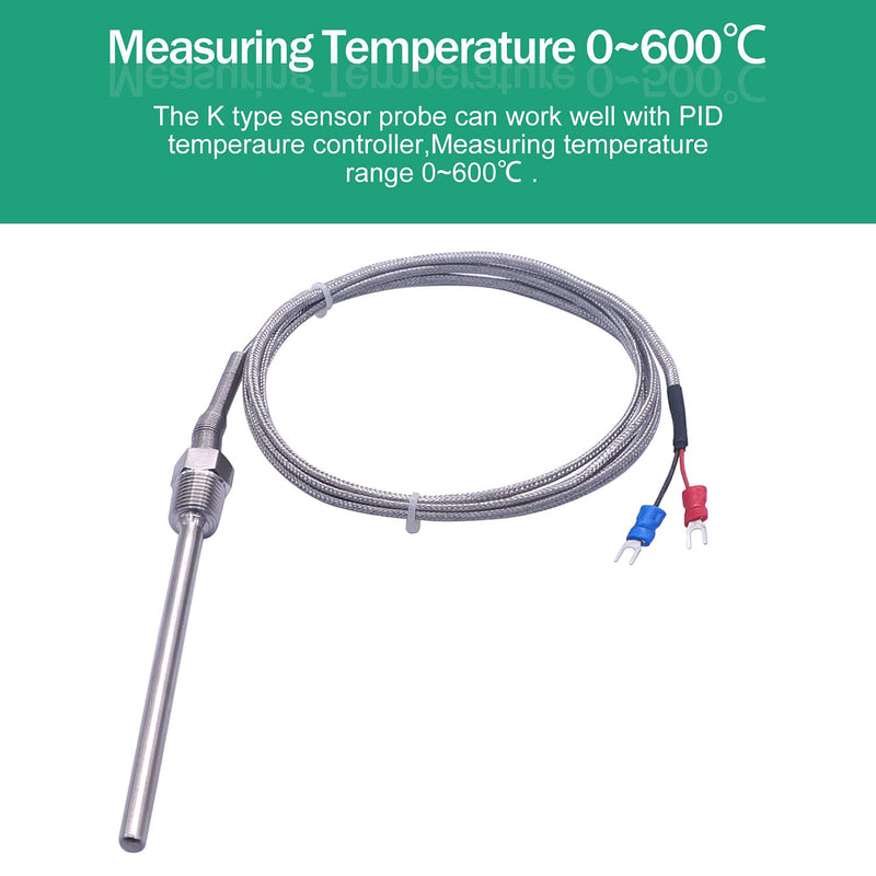 Twidec/2M NPT 1/4" inch (6X100MM) Pipe Thread Temperature Sensor Probe Two Wire Temperature Controller (0~600℃) 304 Stainless Steel K Type Thermocouple MT-205-1/4 1/4" 6x100mm
