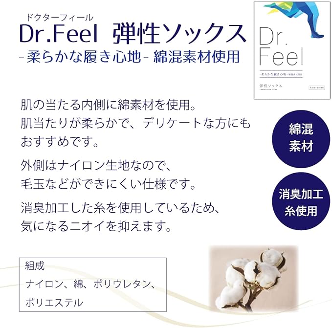 Dr. Feel, Doctor Supervised Elastic Socks, Soft Comfort, Cotton Blend Material, Toe Included, For Both Feet (1 Pair) - NewNest Australia
