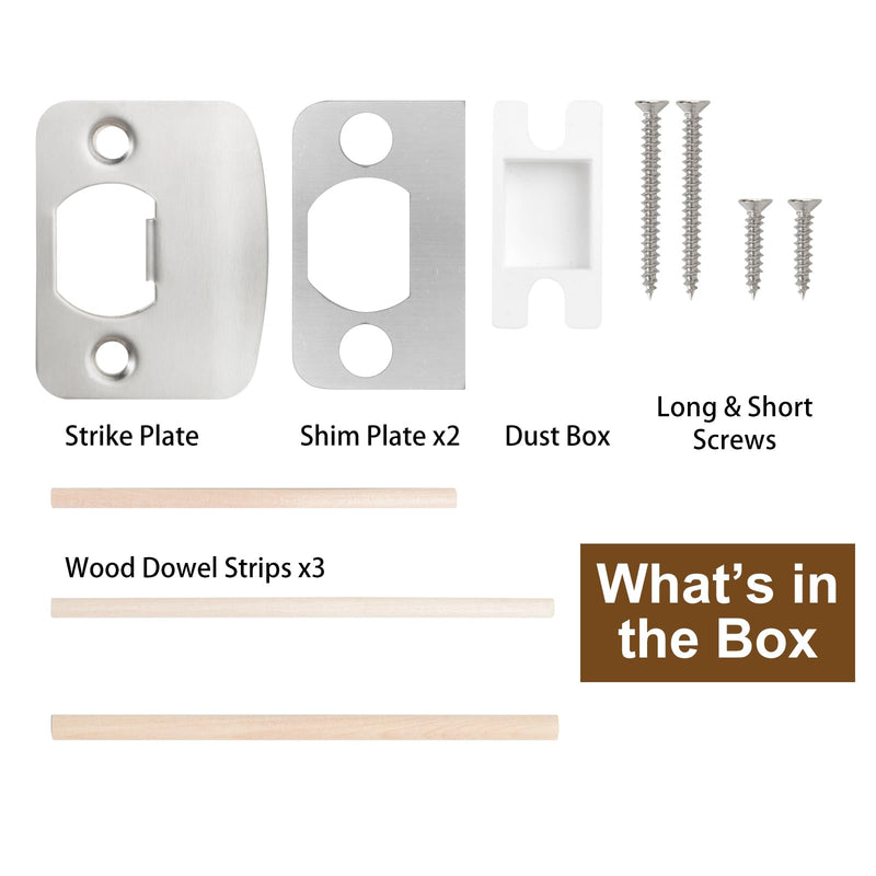 Standard Door Lock Strike Plate with Spacer Shim, Door Latch Restorer, Universal Security Striker, Repair Kits to Fix Door Won’t Latch in (Satin Nickel) 1 Pack Satin Nickel