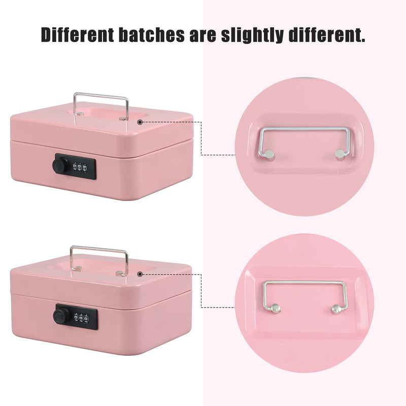 xydled Steel Cash Box Safe with Combination Lock,Money Safe Box with Removable Coin Tray,Medium,7.87"x 6.30"x 3.54",Pink Pink Medium