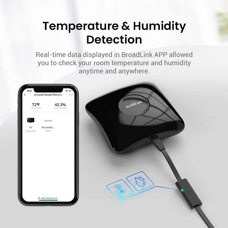 Broadlink RM4 pro Smart IR/RF Remote Control Hub with Sensor Cable(2.4GHz Wi-Fi Only)-WiFi IR/RF Blaster for Home Automation, TV, Curtain, Shades Remote, Works with Alexa, Google Assistant, IFTTT RM4 pro+Sensor Cable