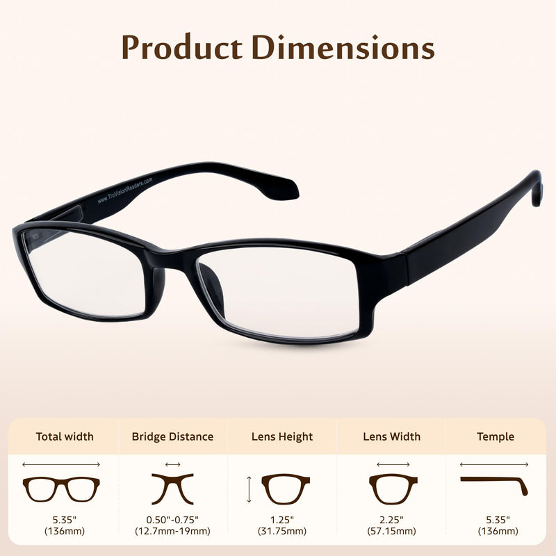 TruVision Readers Reading Glasses, Comfort Spring Hinges for Men and Women, 9501HP 01h-4-black 4.5 x