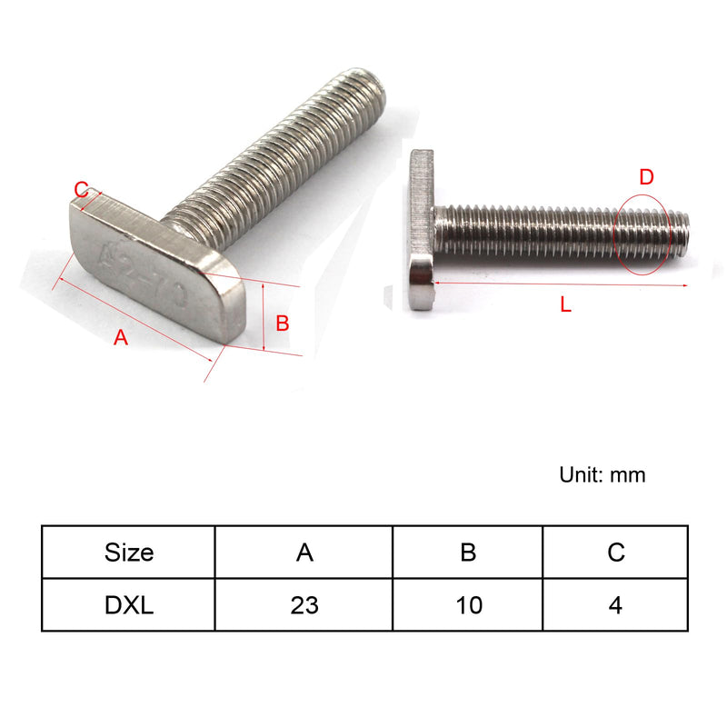 20Pcs M10x30 304 Stainless Steel T-Slot Bolt T-Shaped Bolt Screw 23mm Head Size