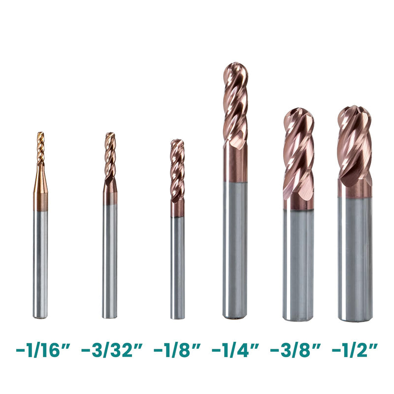 NZtools 4 Flute 1/16" Ball Nose Carbide Milling Head, 4 Flute CNC End Mill, AlTiN/TiAIN Coated Spiral Upcut Milling Cutter Tool HRC55 Microcrystalline for Alloy Steel Hardened Steel 1/16 inch 5