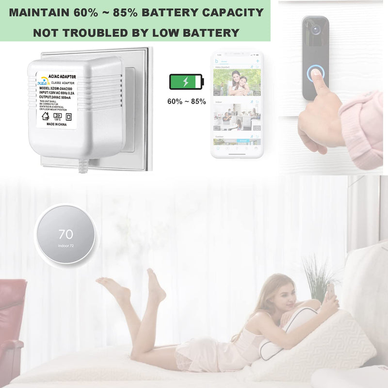 24V Doorbell Transformer Adapter Compatible with Nest Honeywell Ecobee Sensis All Versions of Ring Video Doorbells Thermostats Power Supply Adapter (26FT White, 12.0, Watts) 26FT white 12.0 Watts
