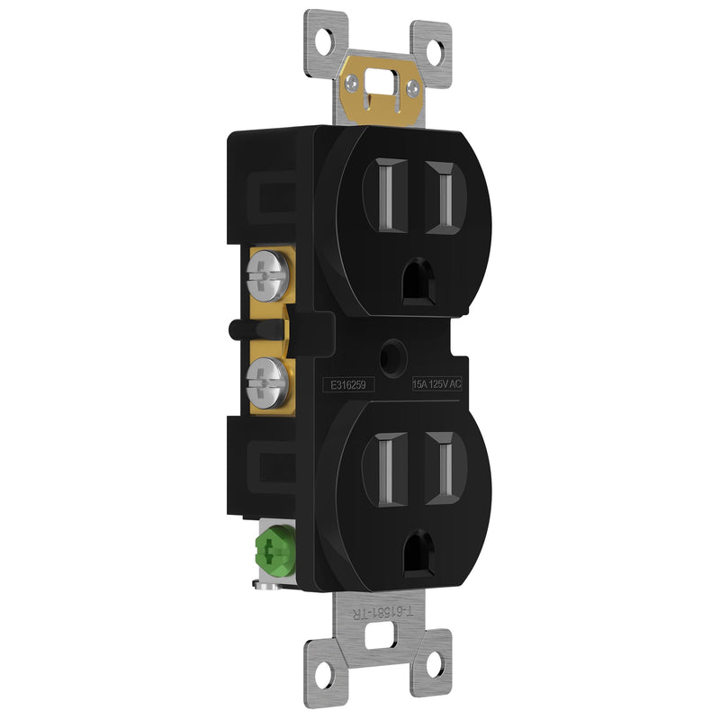 ENERLITES Duplex Receptacle Outlet, Tamper-Resistant Electrical Wall Outlets, Residential Grade, 3-Wire, Self-Grounding, 2-Pole,15A 125V, UL Listed, 61581-TR-BK10P, Black (10 Pack) 10