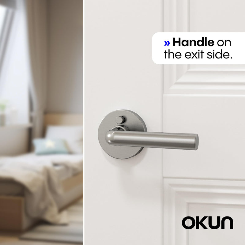 Okun Arc 1-Pack Brushed Nickel Privacy Door Levers – Push Button Lock, Reversible, Sleek Concealed-Mount Design for Bedroom & Bathroom 1 Pack