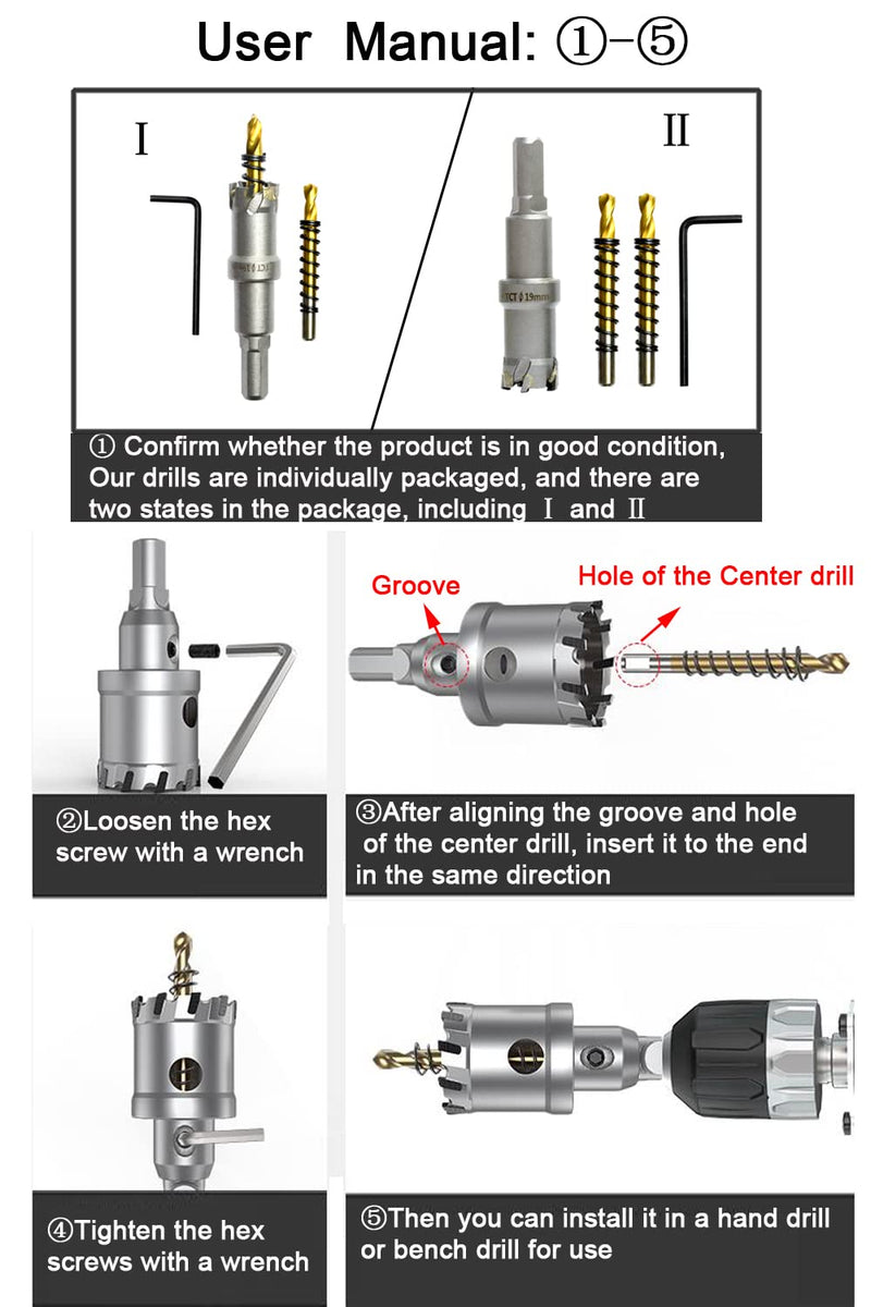 ASNOMY Tungsten Carbide Tipped Hole Saw Drill Bit for Hard Metal, 3-7/8 Inch T.C.T Hole Saw Cutter with 2pcs Titanium-Plated Pilot Drill bit for Metal, Steel, Iron, Wood, Plastic 98mm | 3-7/8''