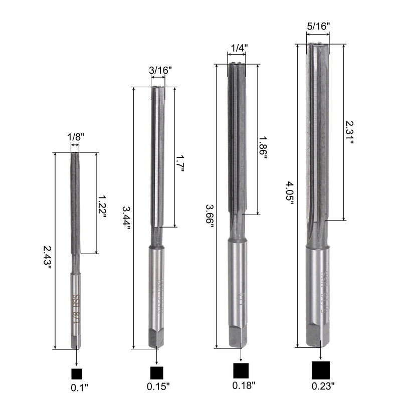 uxcell 4pcs Hand Reamers Set 1/8" 3/16" 1/4" 5/16" H7 Alloy Steel Reamer Bit Straight Flutes Steel Cutting Tool for Metal Wood Hole Reaming
