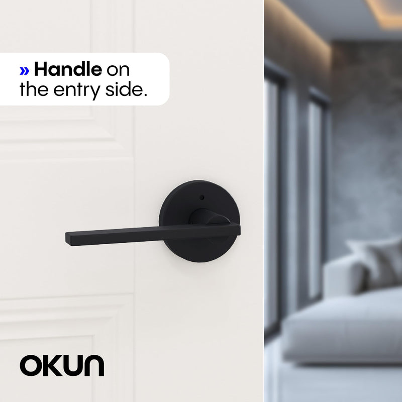 Okun Valli 1-Pack Matte Black Privacy Door Levers – Push Button Lock, Reversible, Sleek Concealed-Mount Design for Bedroom & Bathroom 1 Pack