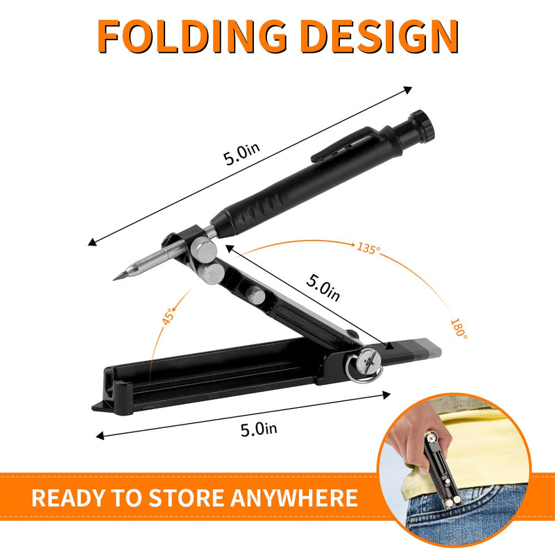 Multi-Function Scribing Tool, Construction Aluminum Alloy Scribe Tool with Deep Hole Pencil for DIY Woodworking, Compass Contour Gauge, Floor Corner Line Maker