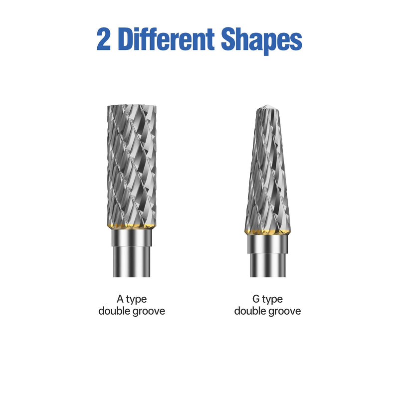 HUHAO Carbide Rotary Burr Set for Dremel, 6PCS Carbide Double Cut Carving Burr Bits with 1/4" Shank Rotary Tool Accessories for Woodworking, Engraving, Drilling, Steel Metal Working 6pc-C Silver